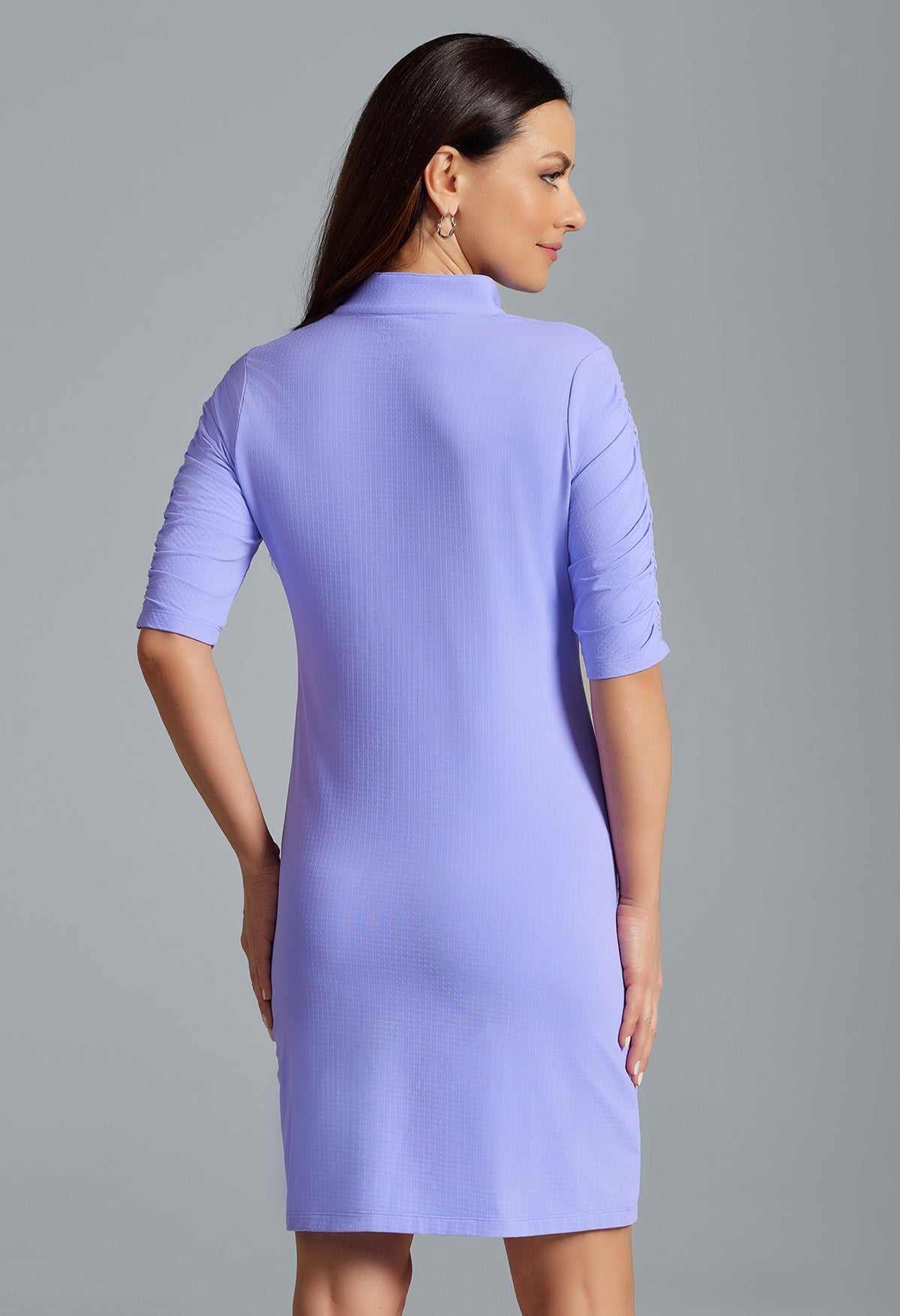 Solid Ruched Elbow Sleeve Dress - 40000