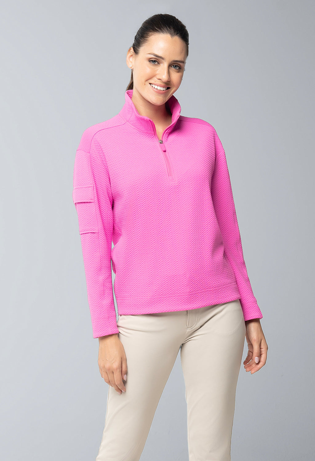 Solid Popcorn Stitch 1/4 Zip Pullover - 42000