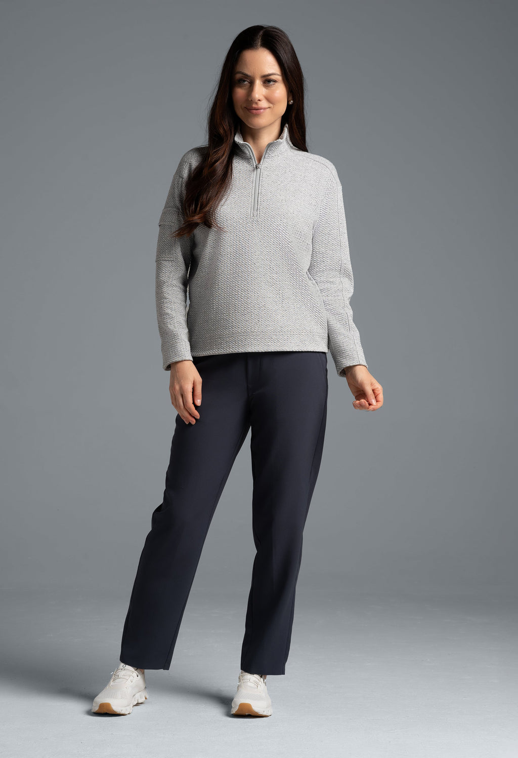 Solid Popcorn Stitch 1/4 Zip Pullover - 42000